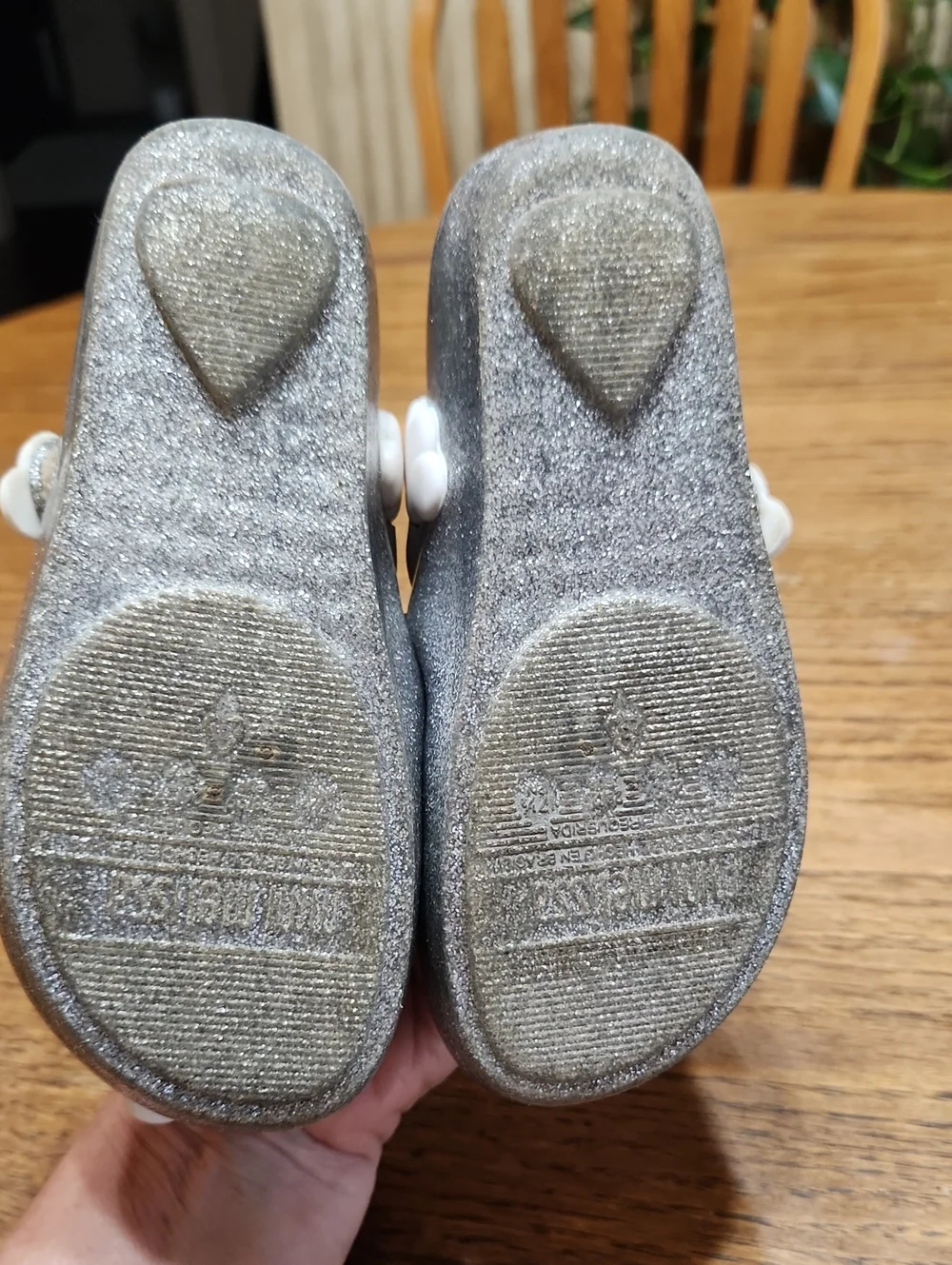 Mini Melissa. Girls Mary Janr Silver Glitter Unicorn Size 7 Or 7.5